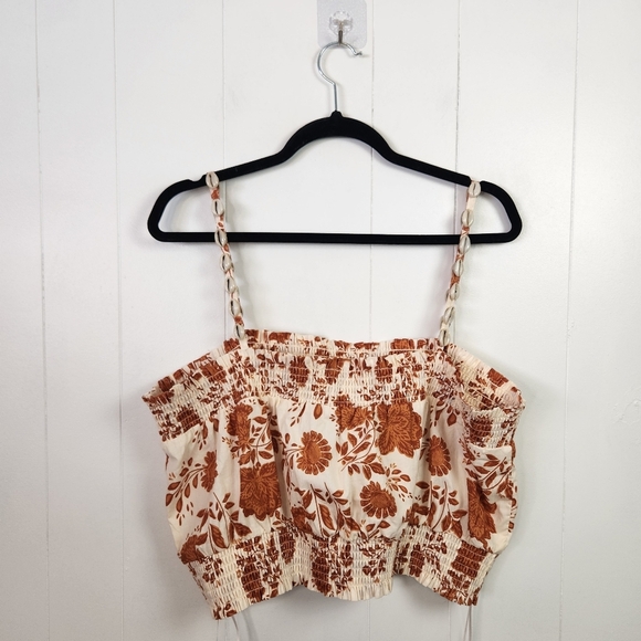 Bailey 44 Brown Floral Boho Crop Top Tank Size XL Beachy Cowrie Shell Straps New - Picture 3 of 9